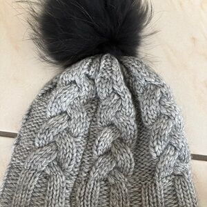 Cozy Gray Knit Beanie with Black Pom-Pom for Kids